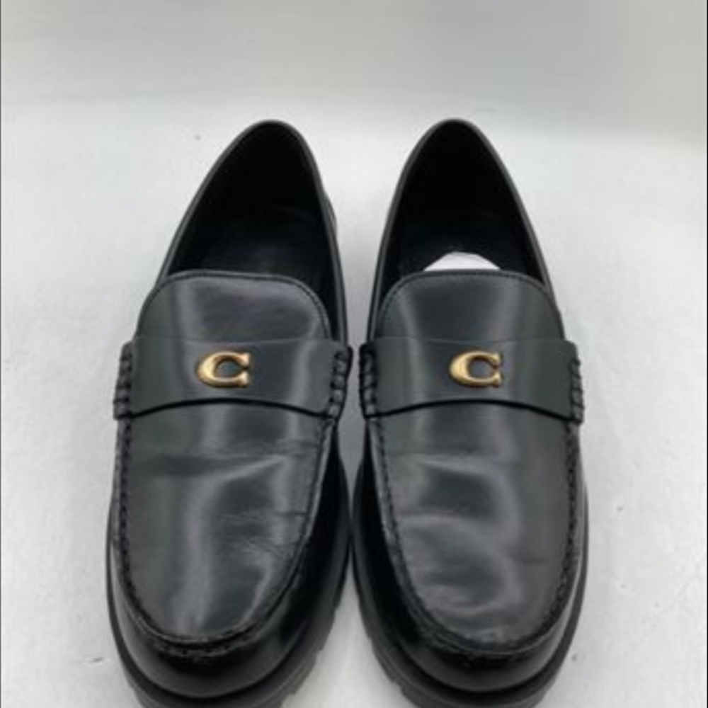 Coach Black Leather Loafers with Gold Accent